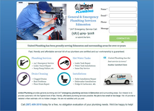 screenshot of united plumbing homepage