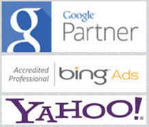logos of Google Partner - Bing Ads - Yahoo